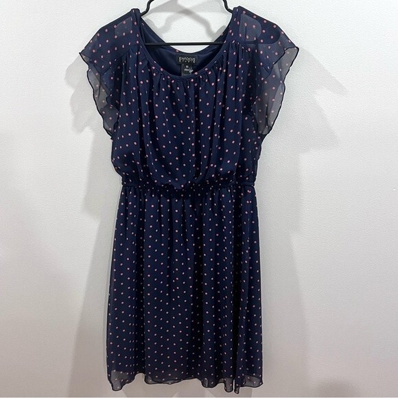 Enfocus Studio navy blue and pink polka dot dress size 12 - Picture 3 of 7